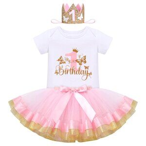 Butterfly 1st Birthday Outfit for Baby Girl First One Year Old Party Cake 3pc
